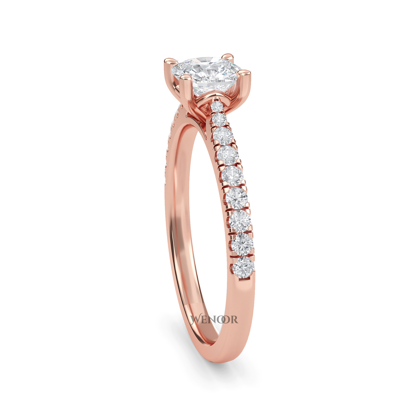Romantic cushion cut lab diamond engagement ring with accent style