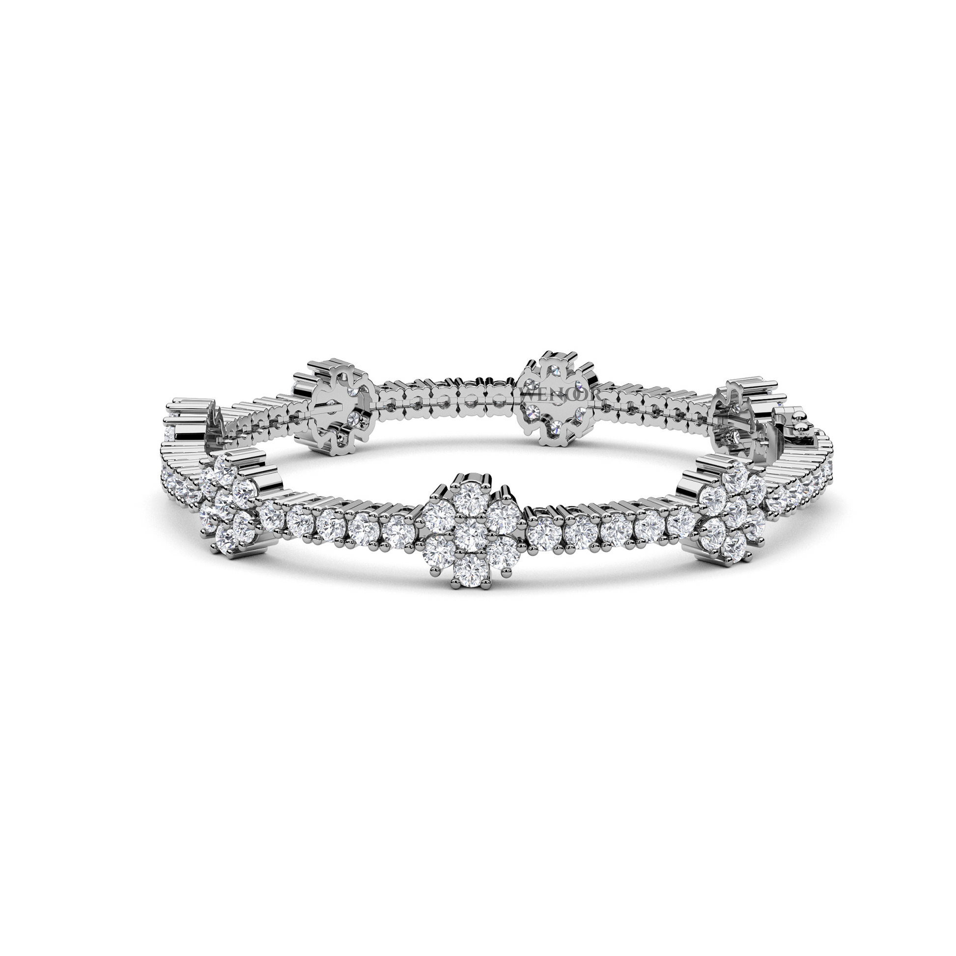 14K Gold Floral Tennis Bracelet with Round Lab Diamonds Bridal jewelry for weddings and anniversaries gift
