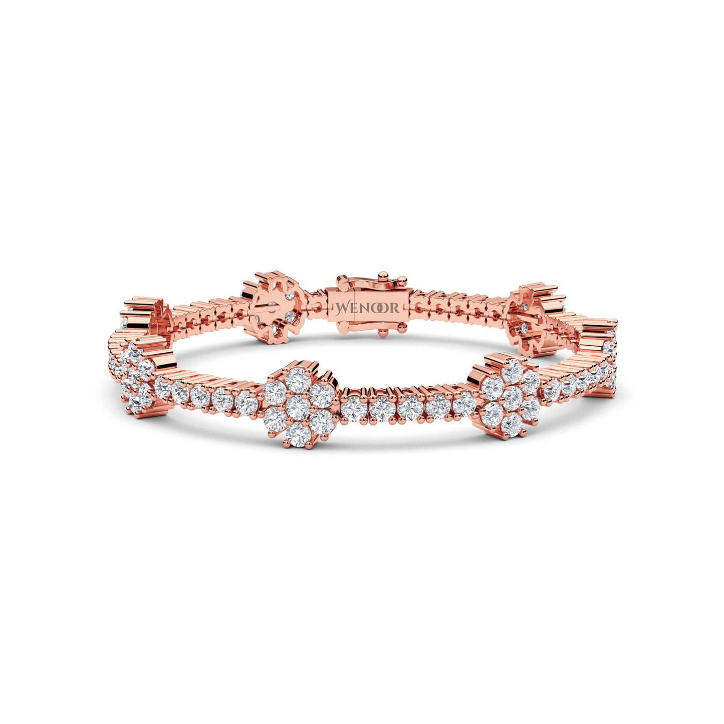 14K Gold Floral Tennis Bracelet with Round Lab Diamonds Bridal jewelry for weddings and anniversaries gift