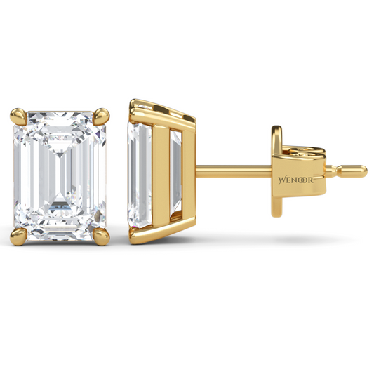 Luxury emerald cut lab diamond stud earrings with a sleek solitaire setting for timeless appeal.