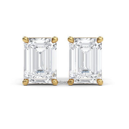 Luxury emerald cut lab diamond stud earrings with a sleek solitaire setting for timeless appeal.