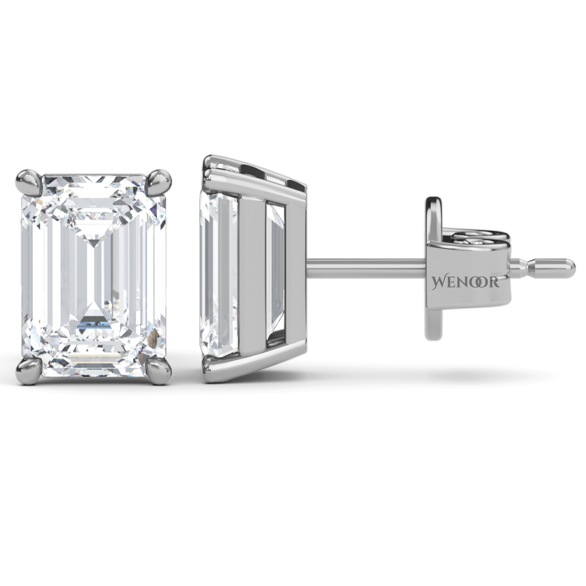Luxury emerald cut lab diamond stud earrings with a sleek solitaire setting for timeless appeal.