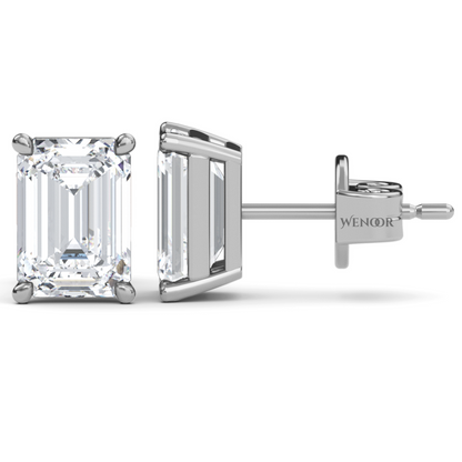 Luxury emerald cut lab diamond stud earrings with a sleek solitaire setting for timeless appeal.