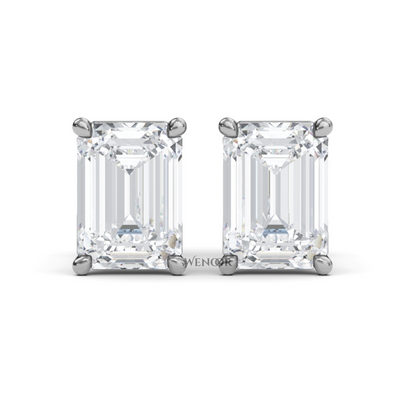 Luxury emerald cut lab diamond stud earrings with a sleek solitaire setting for timeless appeal.