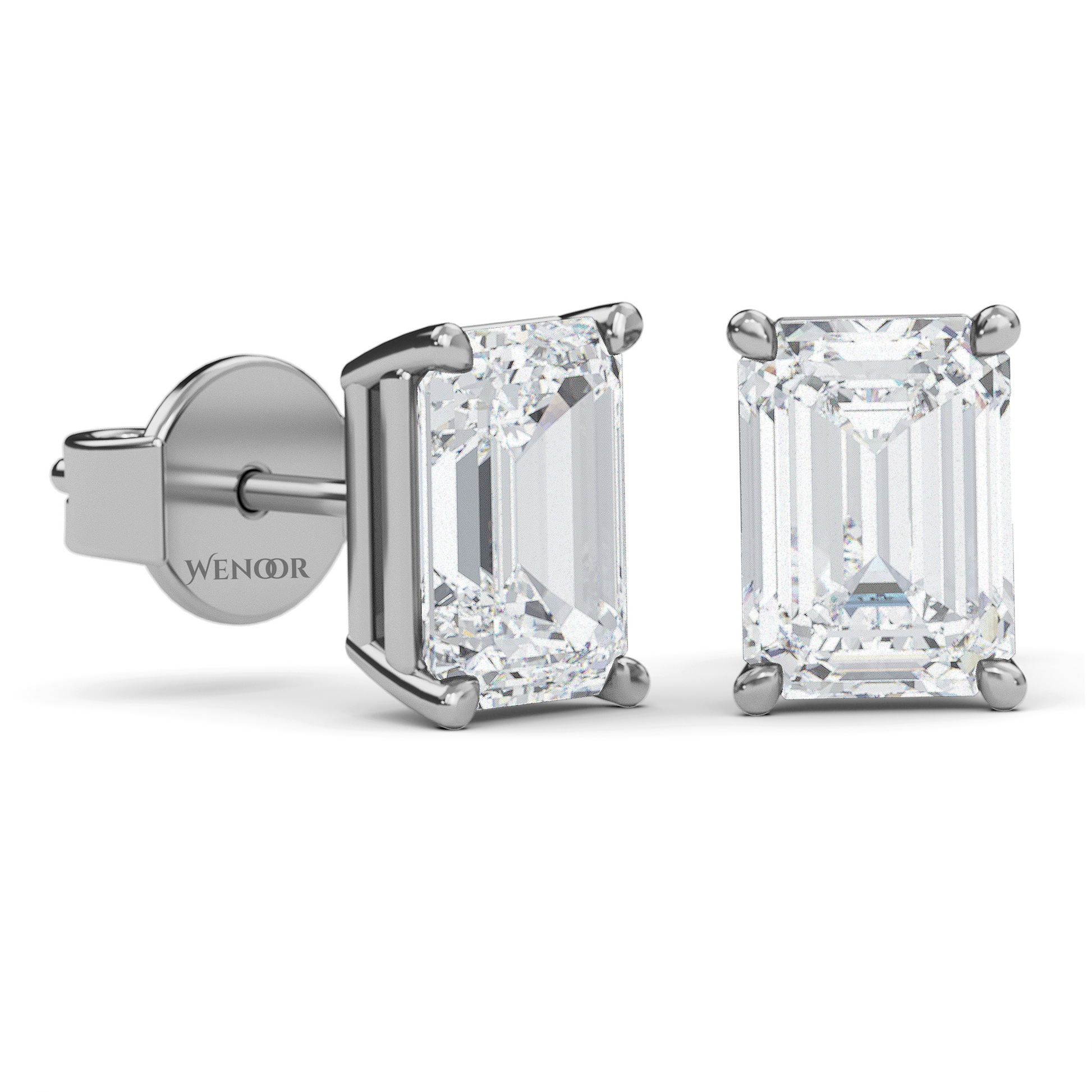 Luxury emerald cut lab diamond stud earrings with a sleek solitaire setting for timeless appeal.