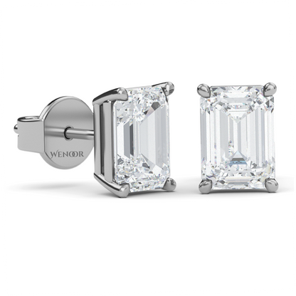 Luxury emerald cut lab diamond stud earrings with a sleek solitaire setting for timeless appeal.