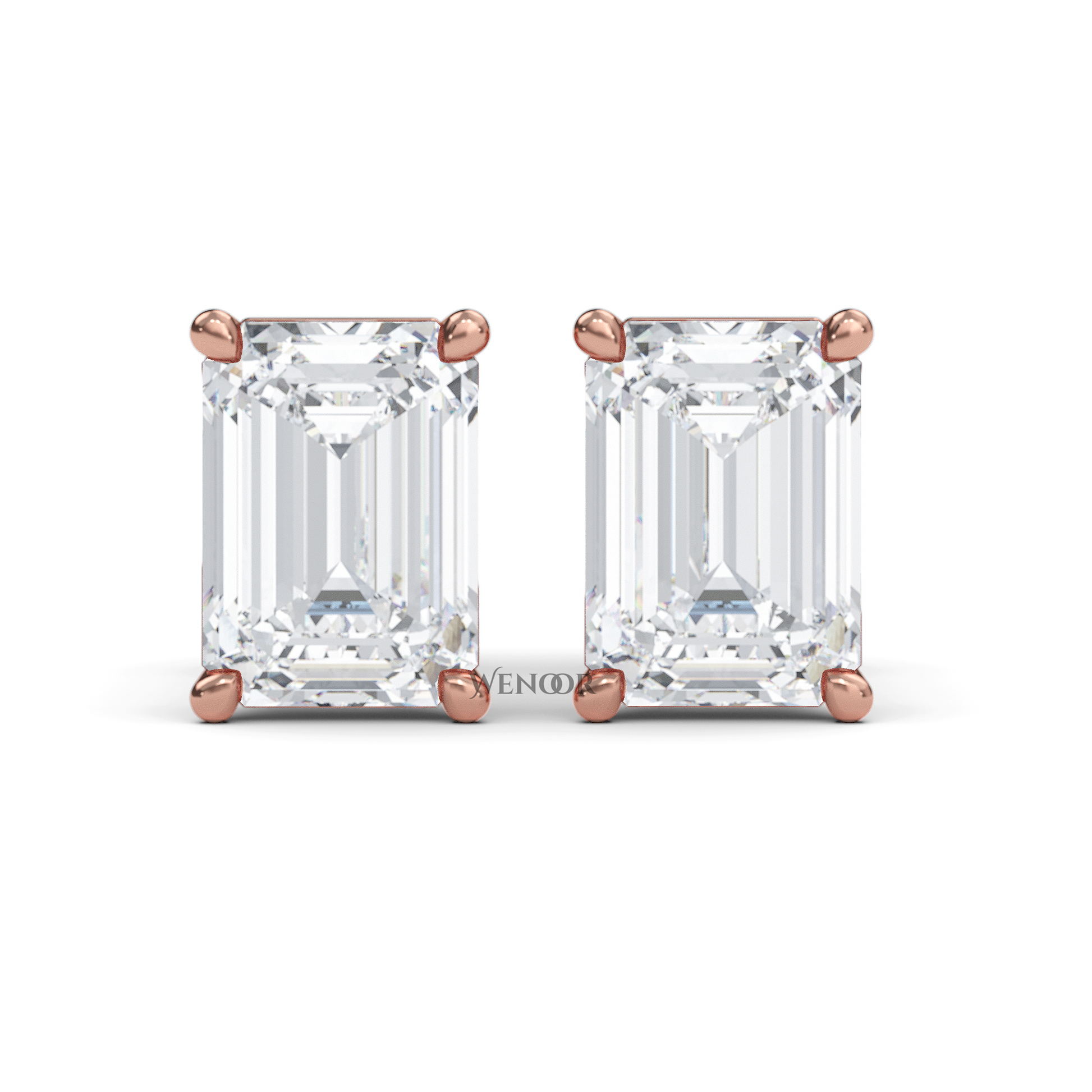 Luxury emerald cut lab diamond stud earrings with a sleek solitaire setting for timeless appeal.