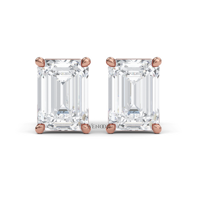 Luxury emerald cut lab diamond stud earrings with a sleek solitaire setting for timeless appeal.