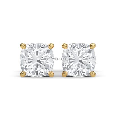 Sustainable cushion cut solitaire earrings crafted 
