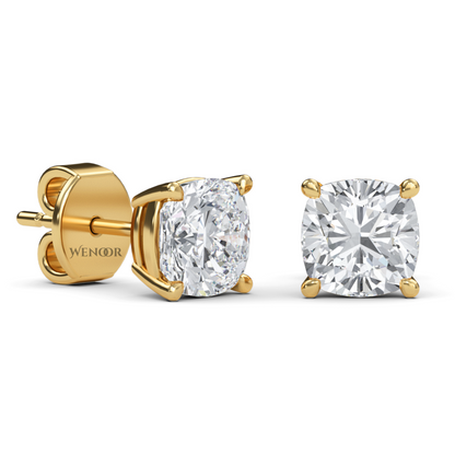 Sustainable cushion cut solitaire earrings crafted 