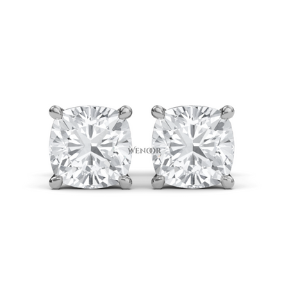 Sustainable cushion cut solitaire earrings crafted 