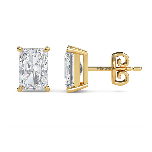 Radiant Cut Lab Grown Diamond Stud Earrings in 14K Gold - Conflict Free, Brilliance for Everyday Wear.