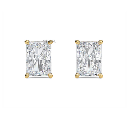 Radiant Cut Lab Grown Diamond Stud Earrings in 14K Gold - Conflict Free, Brilliance for Everyday Wear.