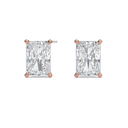 Radiant Cut Lab Grown Diamond Stud Earrings in 14K Gold - Conflict Free, Brilliance for Everyday Wear.