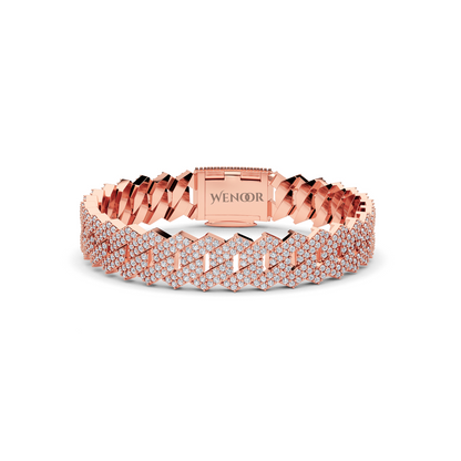 14K solid gold Miami Cuban link bracelet with lab diamonds, sparkling stones for luxurious unisex jewelry