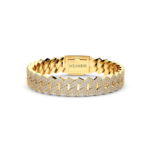 14K solid gold Miami Cuban link bracelet with lab diamonds, sparkling stones for luxurious unisex jewelry