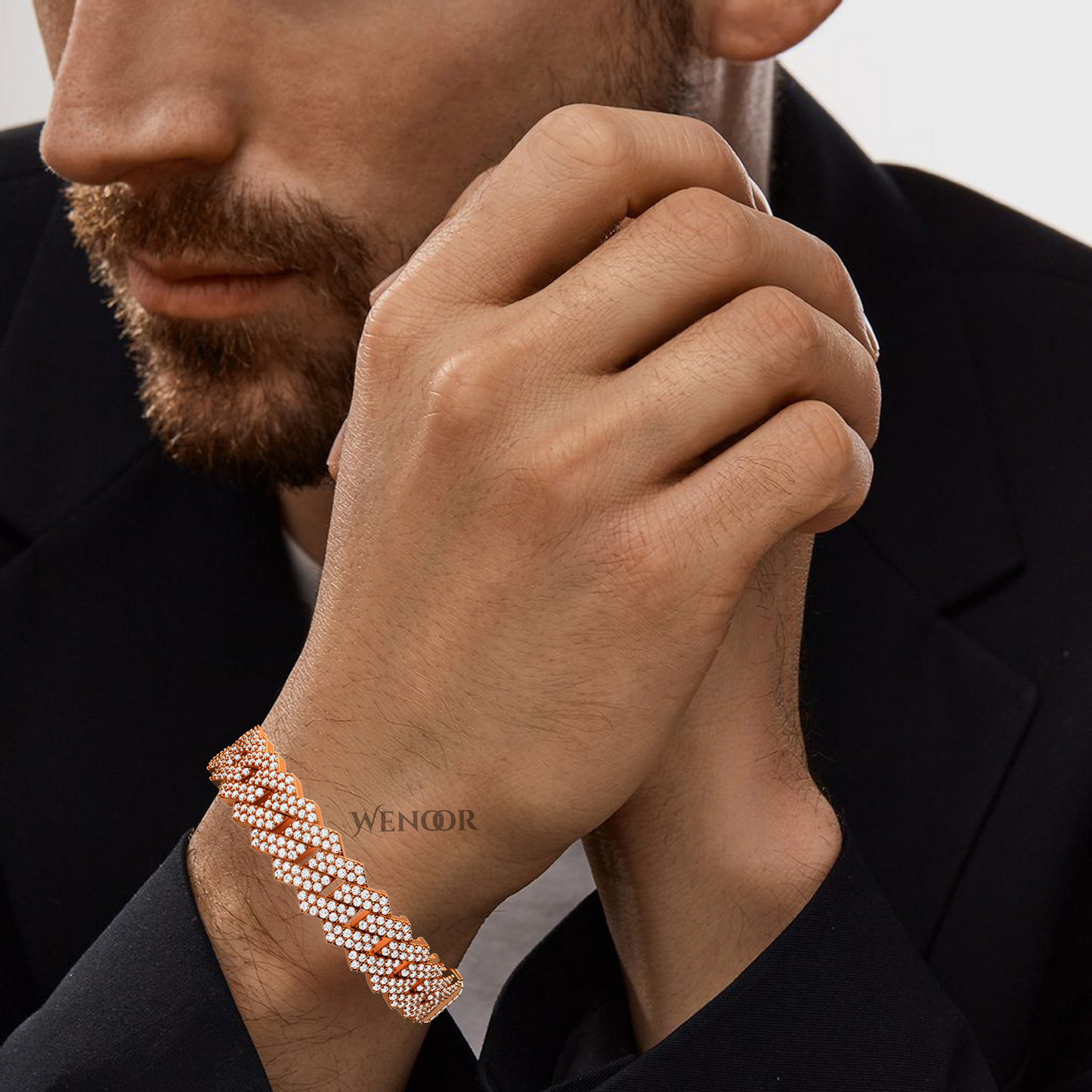 14K solid gold Miami Cuban link bracelet with lab diamonds, sparkling stones for luxurious unisex jewelry
