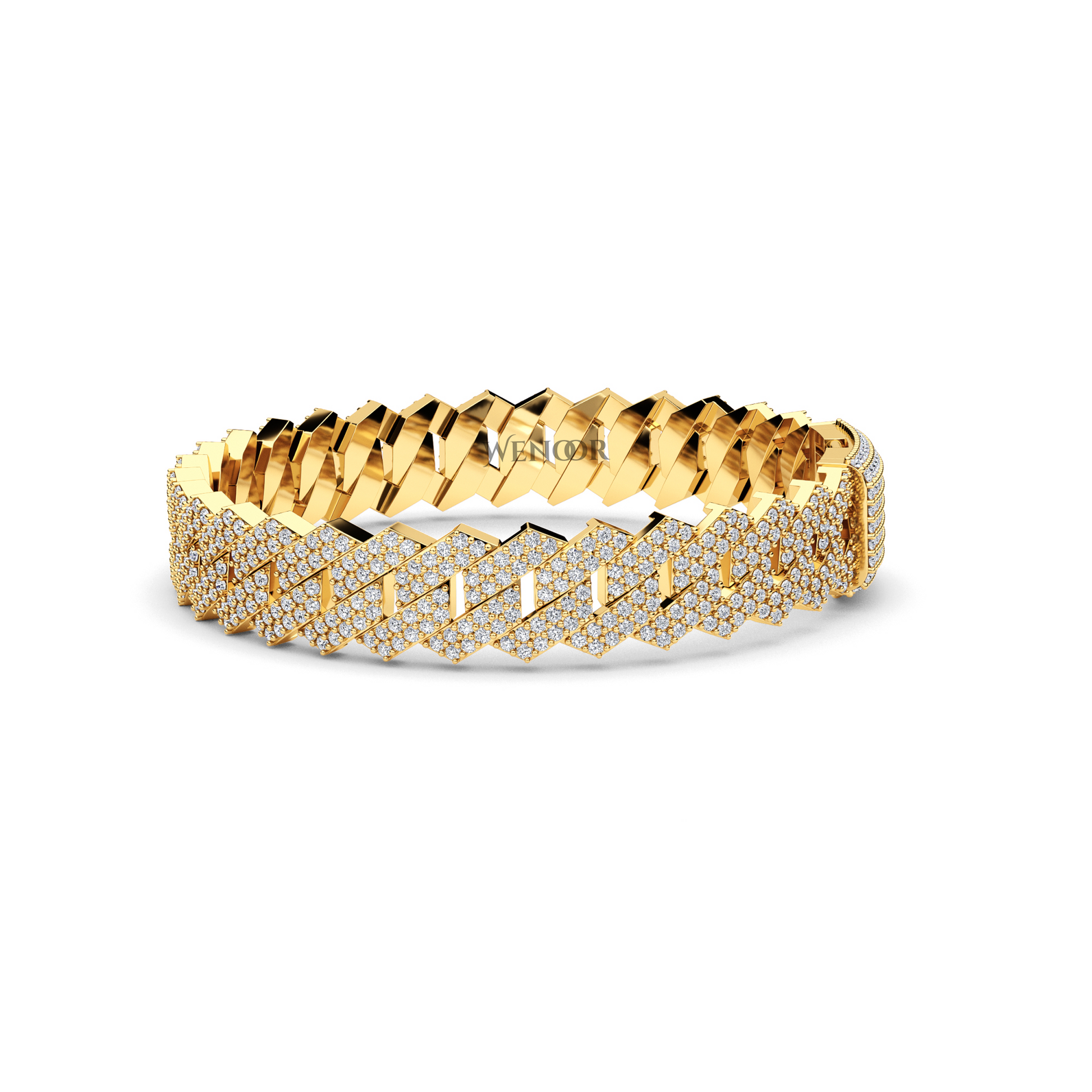 14K solid gold Miami Cuban link bracelet with lab diamonds, sparkling stones for luxurious unisex jewelry