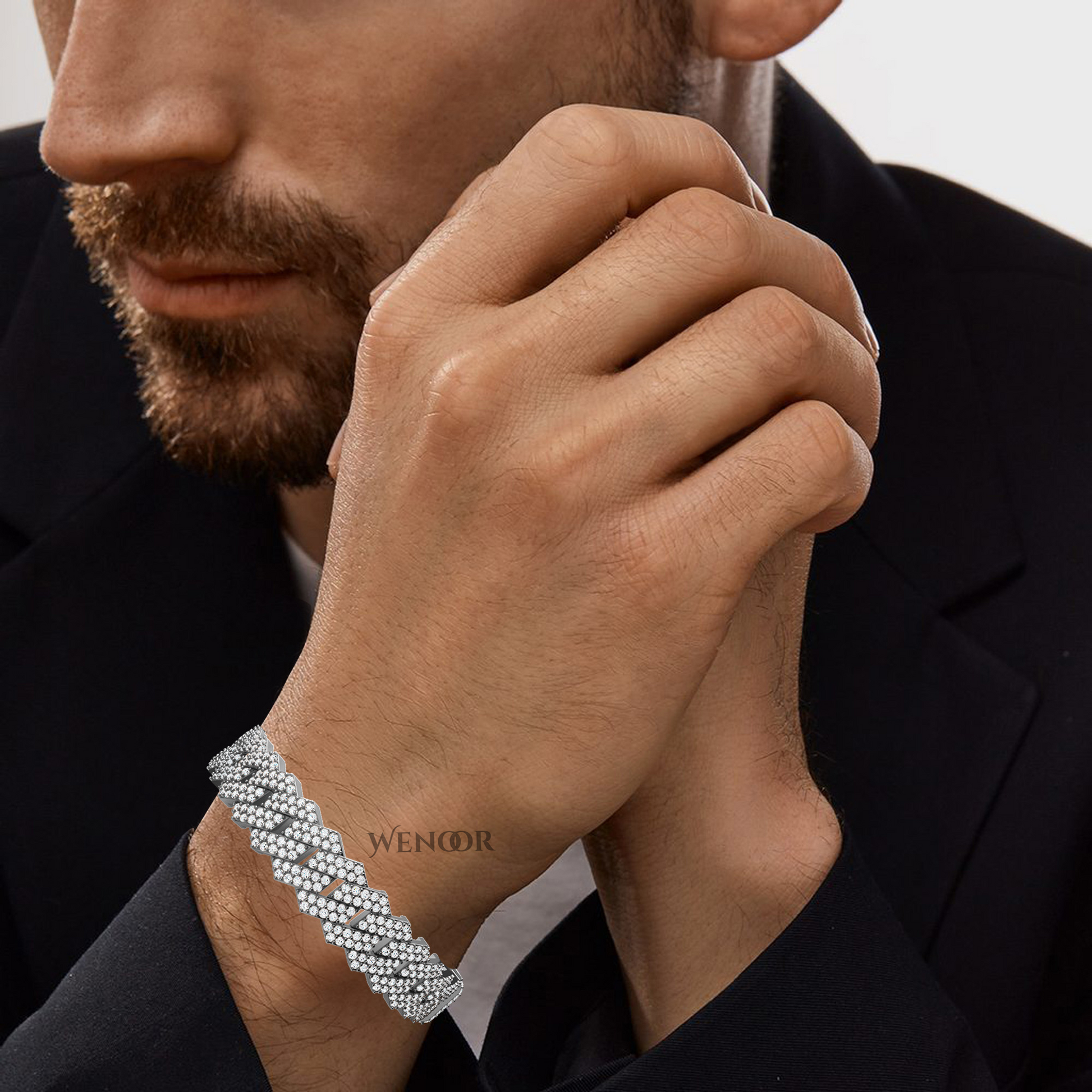 14K solid gold Miami Cuban link bracelet with lab diamonds, sparkling stones for luxurious unisex jewelry