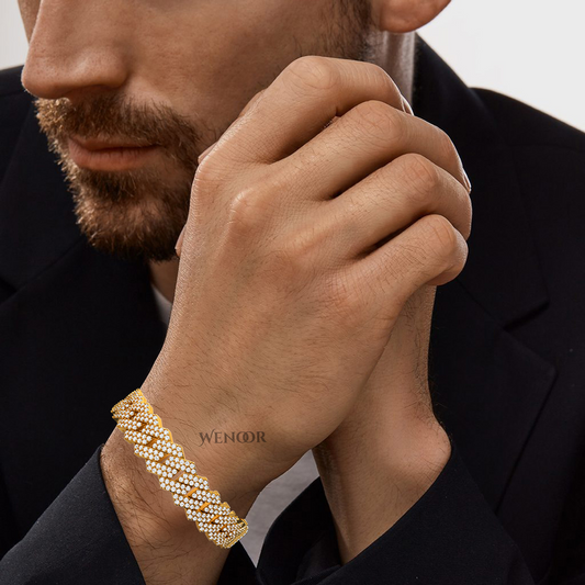 14K solid gold Miami Cuban link bracelet with lab diamonds, sparkling stones for luxurious unisex jewelry