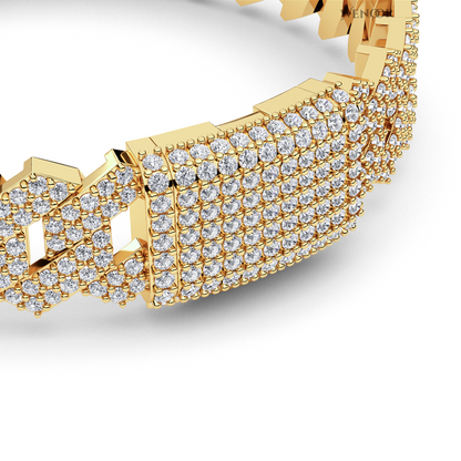 14K solid gold Miami Cuban link bracelet with lab diamonds, sparkling stones for luxurious unisex jewelry