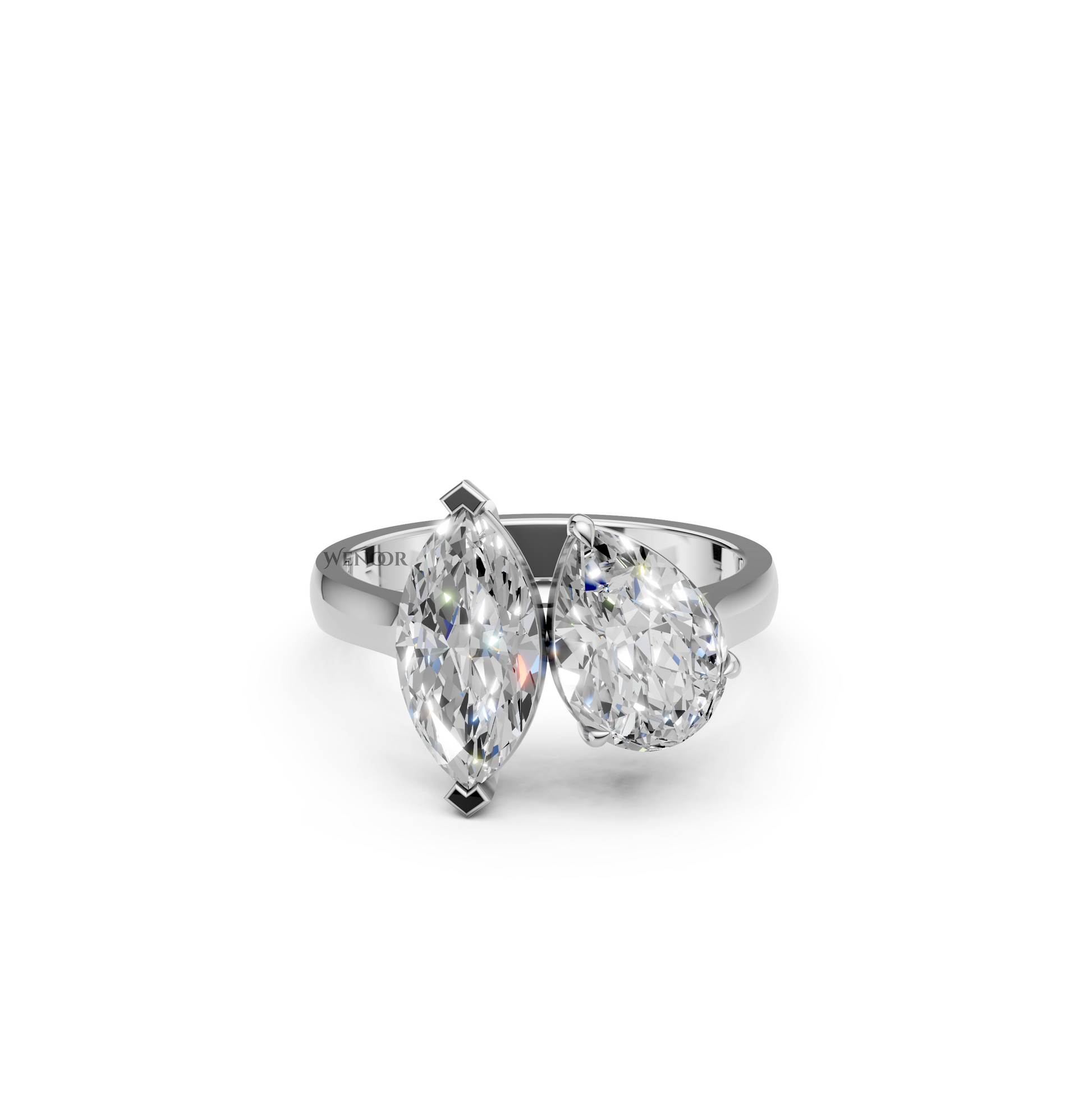 Symbolic Toi et Moi engagement ring with marquise and pear lab diamonds