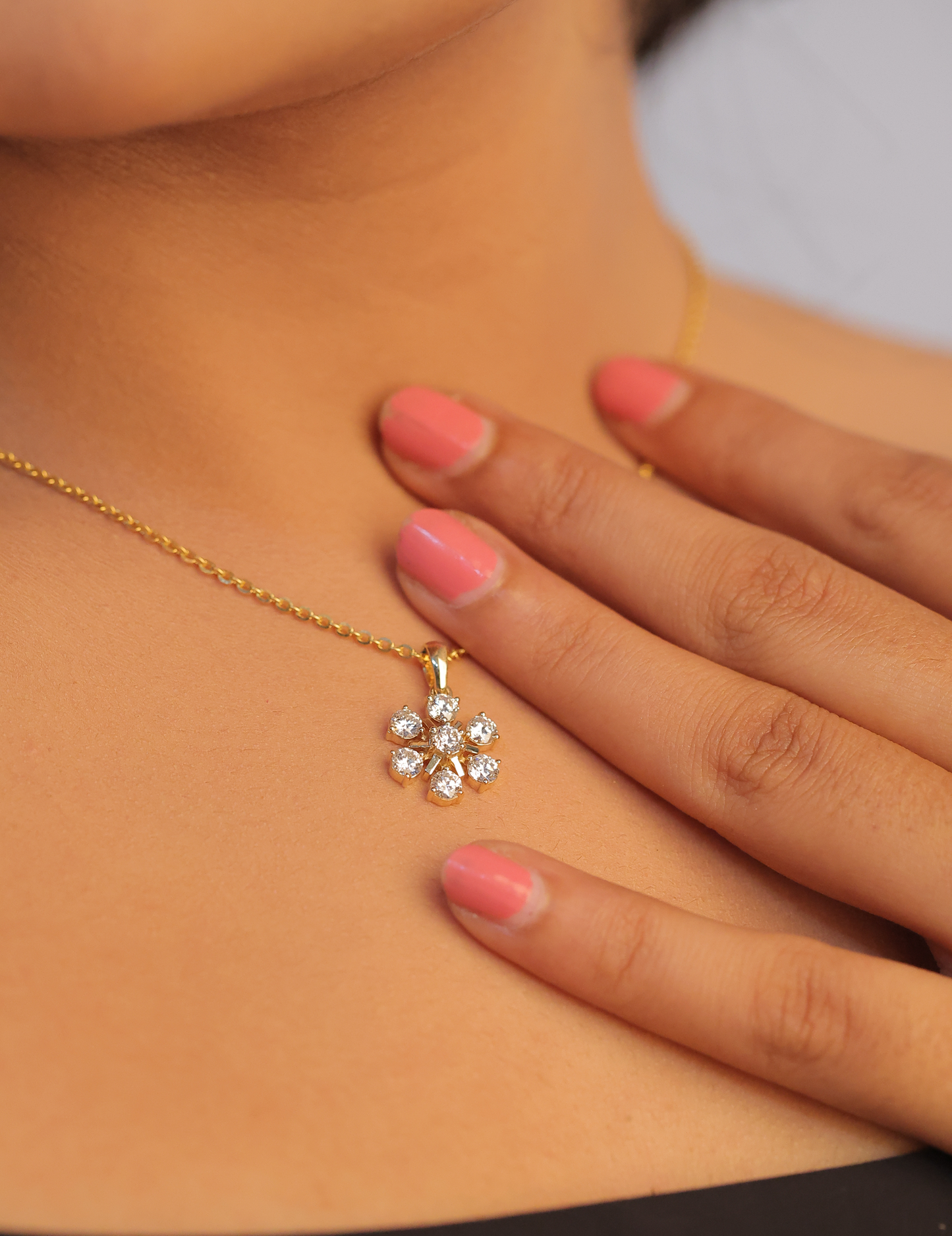 Floral Minimal Dainty Pendant Necklace with Round Lab-Grown Diamonds