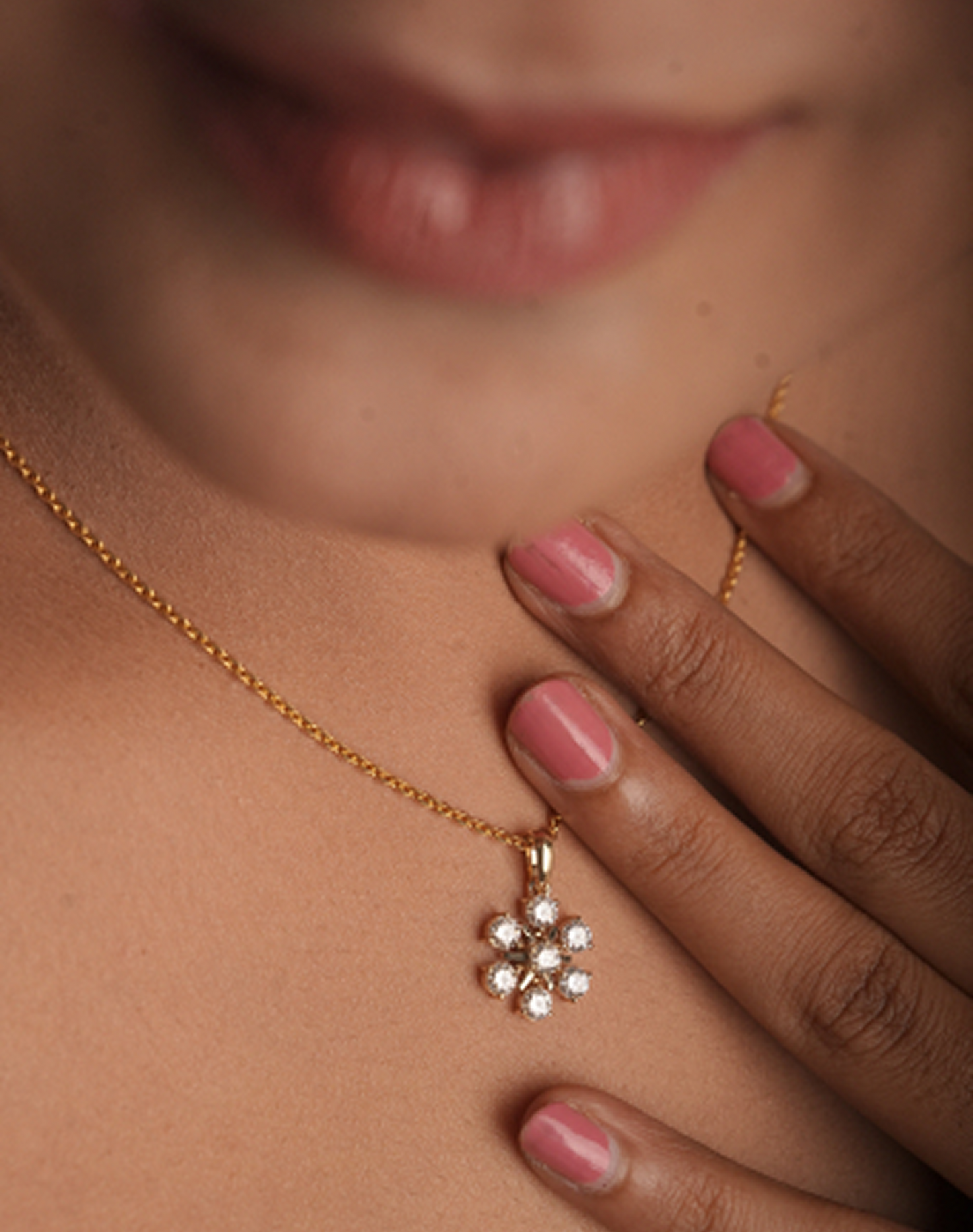 Floral Minimal Dainty Pendant Necklace with Round Lab-Grown Diamonds