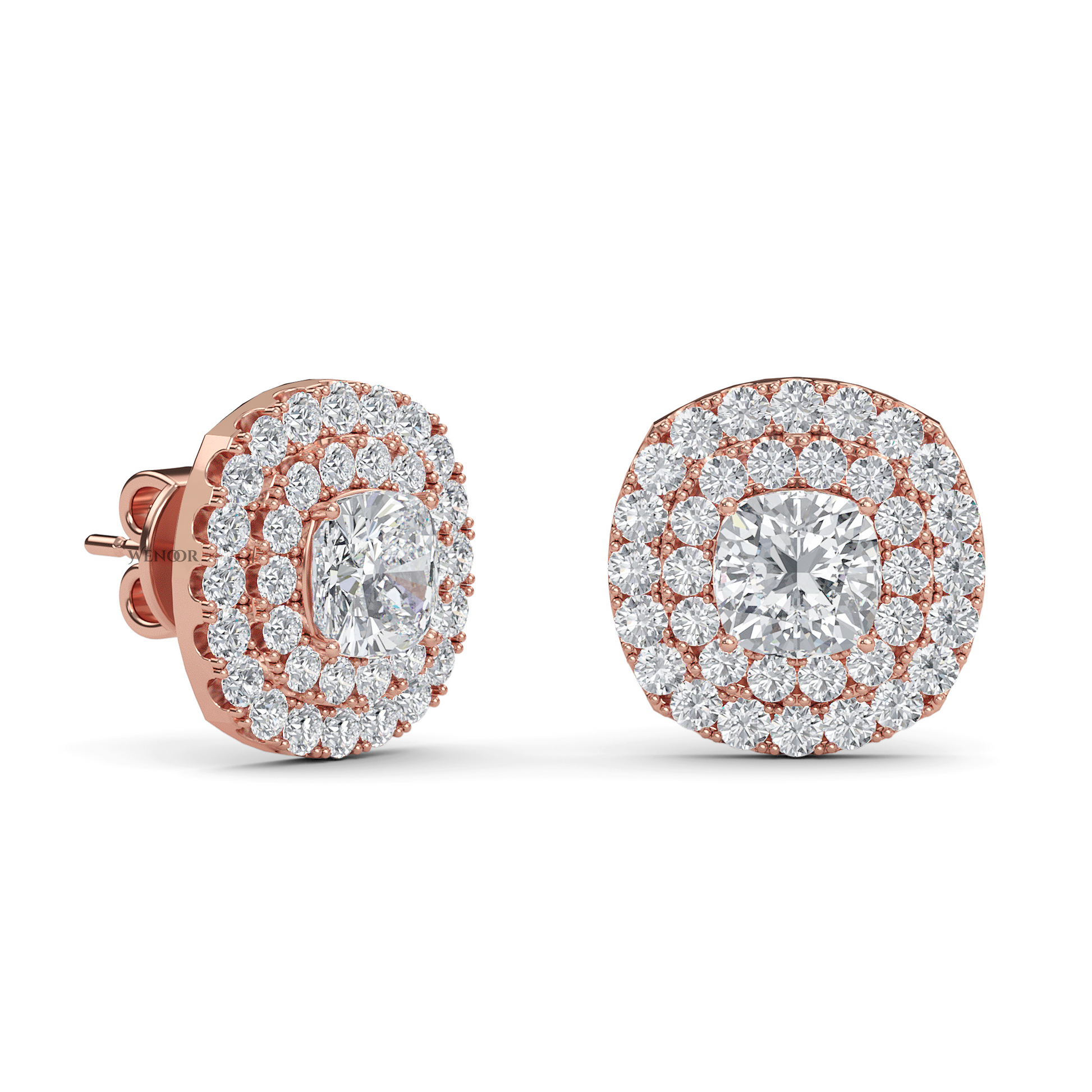 Round Double Halo Lab Grown Diamond Stud Earrings in 14K Gold
