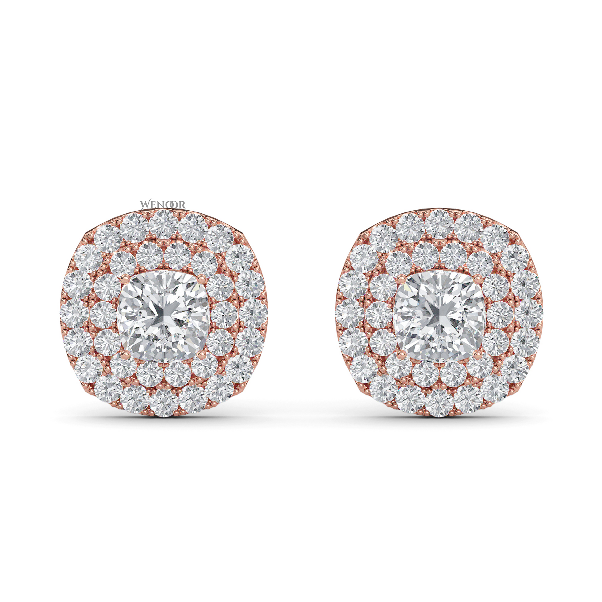 Round Double Halo Lab Grown Diamond Stud Earrings in 14K Gold