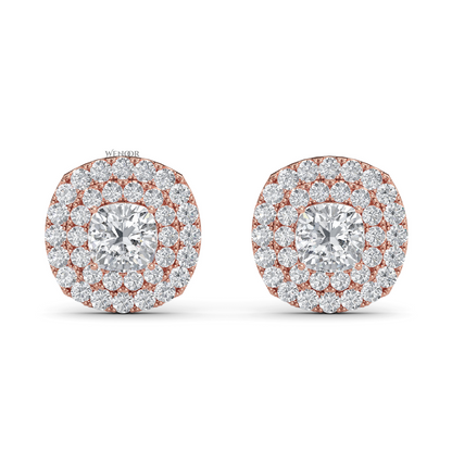 Round Double Halo Lab Grown Diamond Stud Earrings in 14K Gold