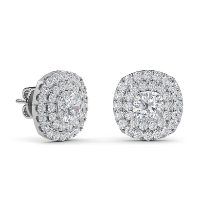 Round Double Halo Lab Grown Diamond Stud Earrings in 14K Gold