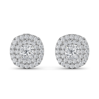 Round Double Halo Lab Grown Diamond Stud Earrings in 14K Gold