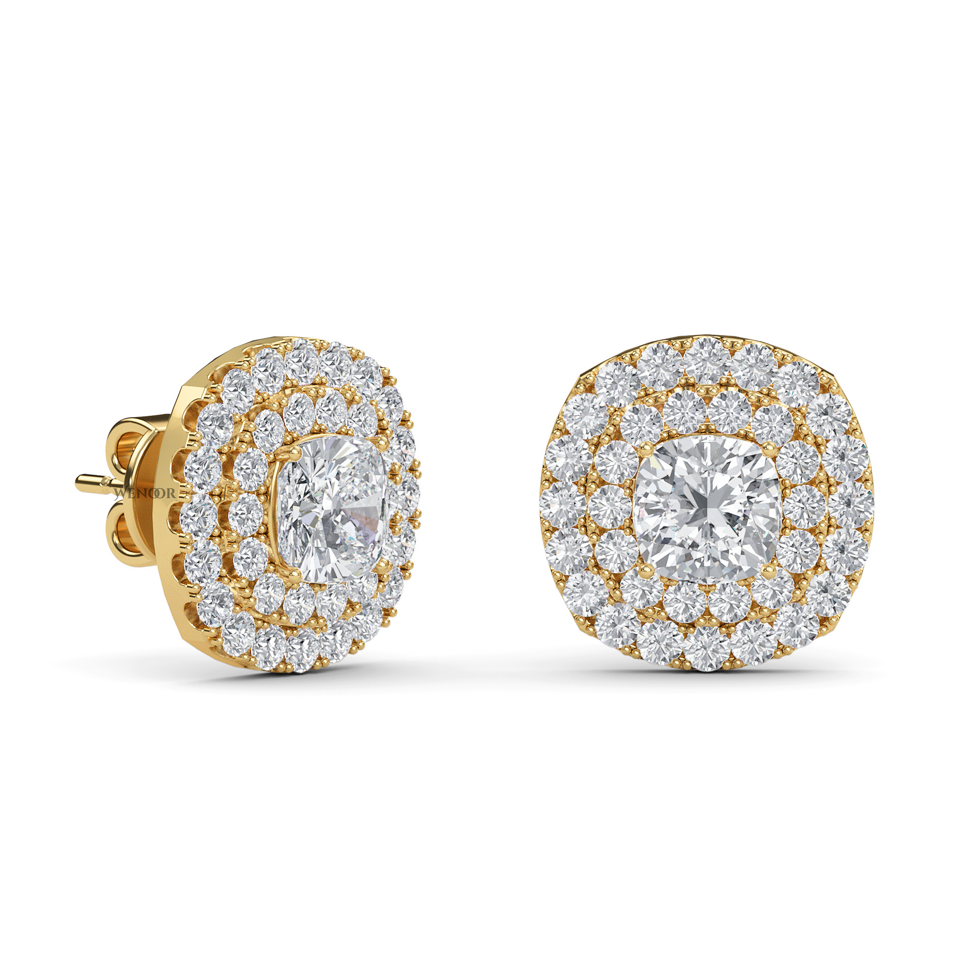 Round Double Halo Lab Grown Diamond Stud Earrings in 14K Gold