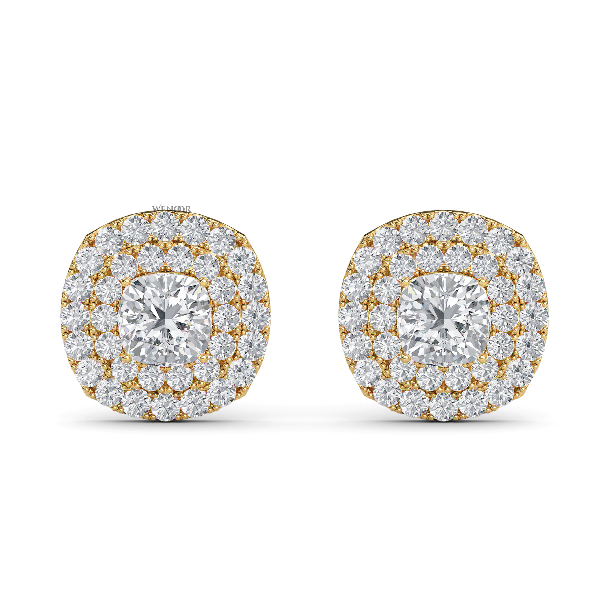 Round Double Halo Lab Grown Diamond Stud Earrings in 14K Gold