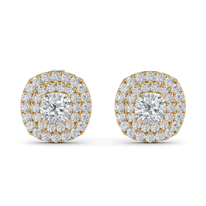 Round Double Halo Lab Grown Diamond Stud Earrings in 14K Gold