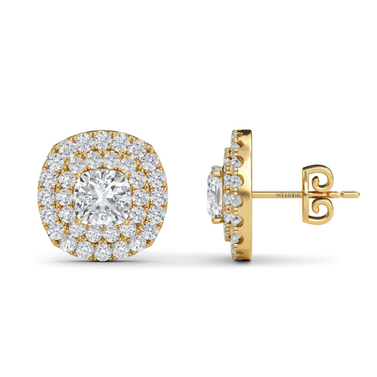 Round Double Halo Lab Grown Diamond Stud Earrings in 14K Gold