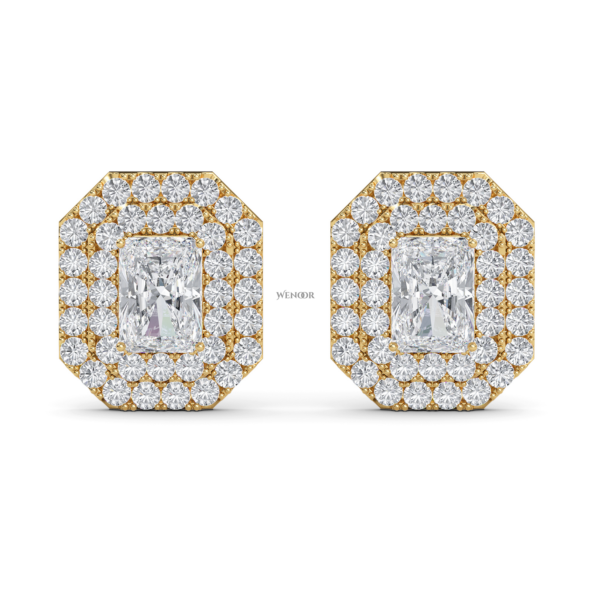 Radiant cut double halo Art Deco lab grown diamond stud earrings for women 