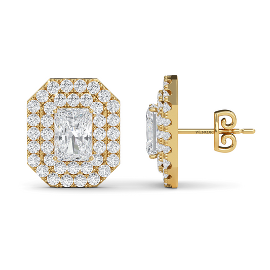 Radiant cut double halo Art Deco lab grown diamond studs earrings for women 