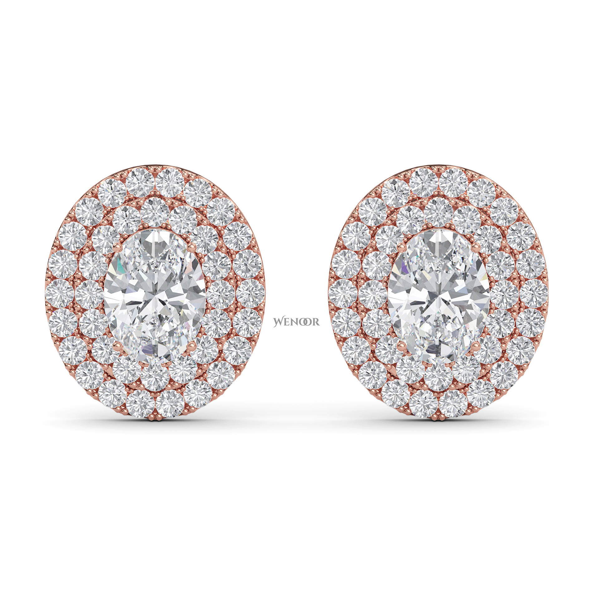 Oval Double Halo Lab Grown Diamond Stud Earrings in 14K Gold – Ethical Luxury