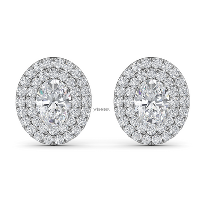 Oval Double Halo Lab Grown Diamond Stud Earrings in 14K Gold – Ethical Luxury