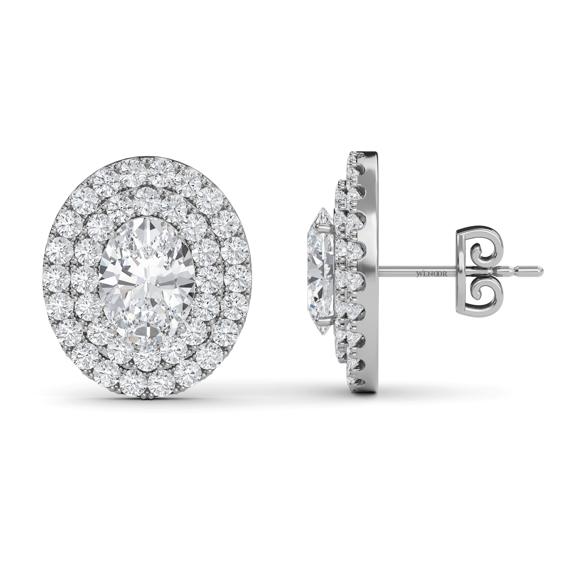 Oval Double Halo Lab Grown Diamond Stud Earrings in 14K Gold – Ethical Luxury
