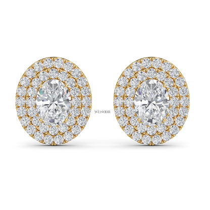 Oval Double Halo Lab Grown Diamond Stud Earrings in 14K Gold – Ethical Luxury