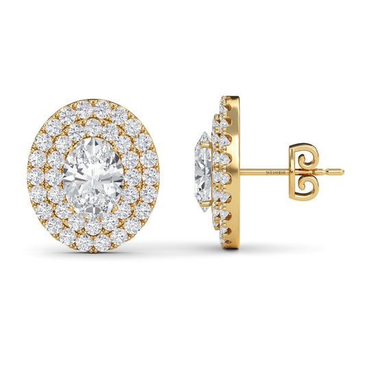 Oval Double Halo Lab Grown Diamond Stud Earrings in 14K Gold – Ethical Luxury