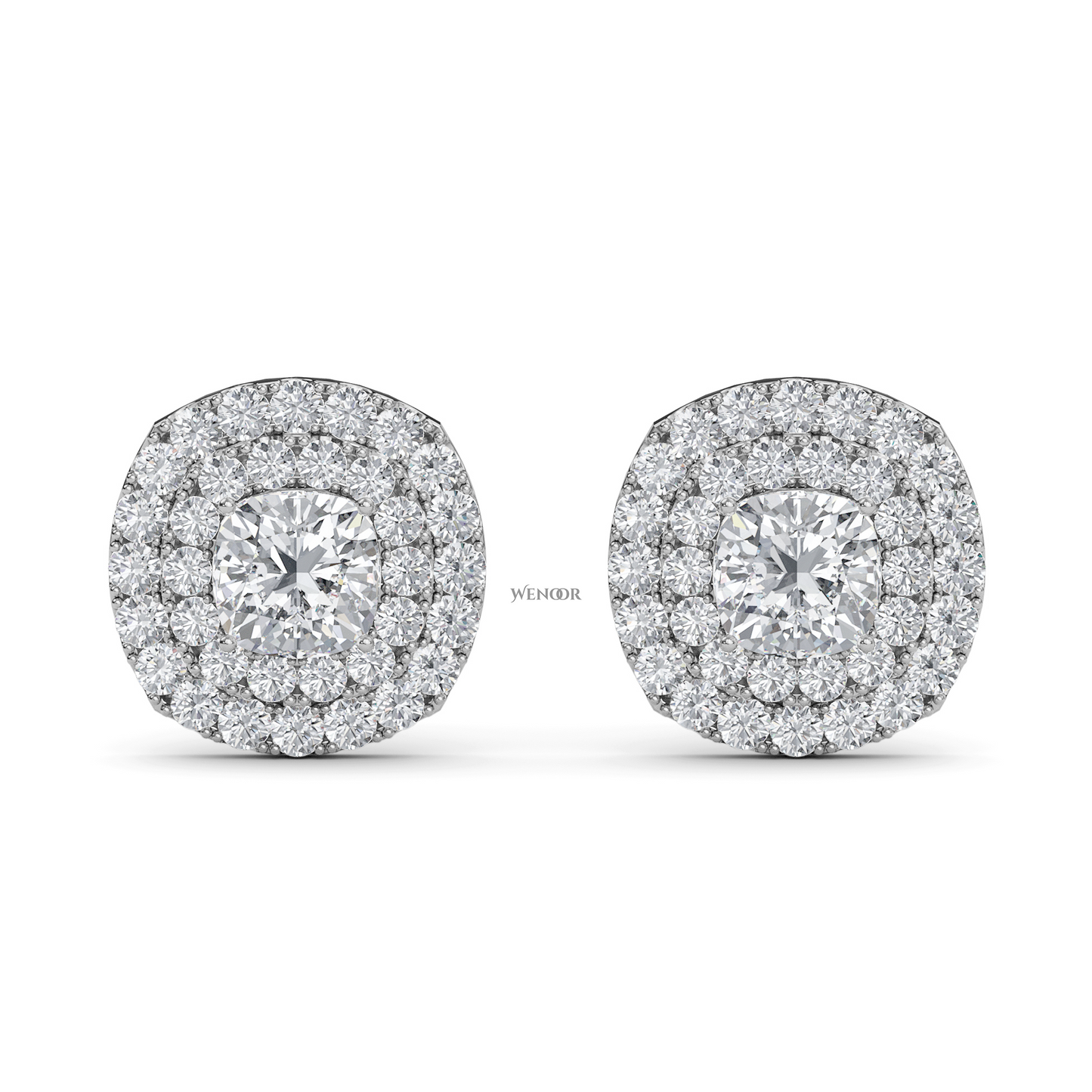 Luxury cushion cut lab grown diamond double halo stud earrings in 14K gold