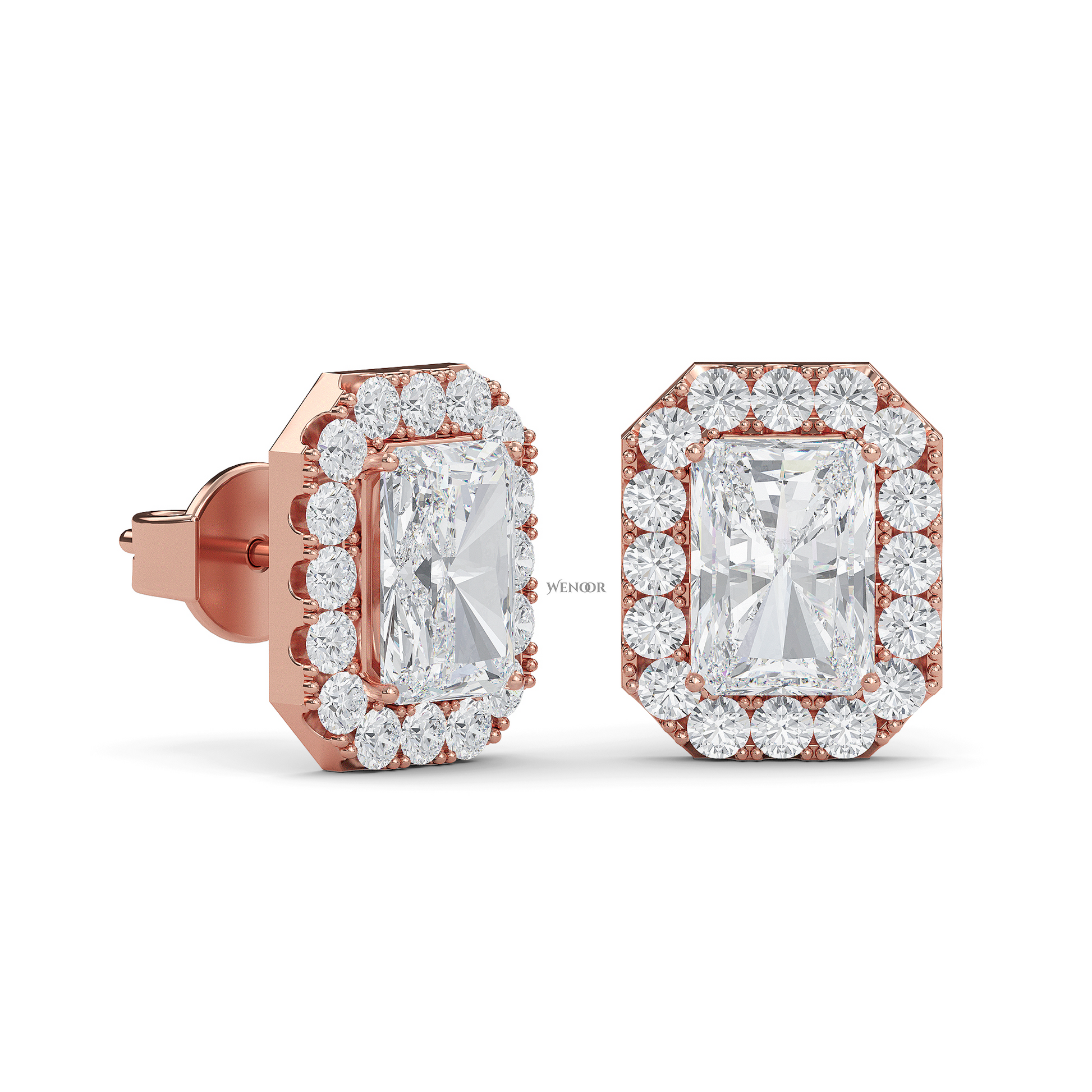 Elegant radiant cut lab created diamond stud earrings with halo setting – perfect anniversary gift  For Women