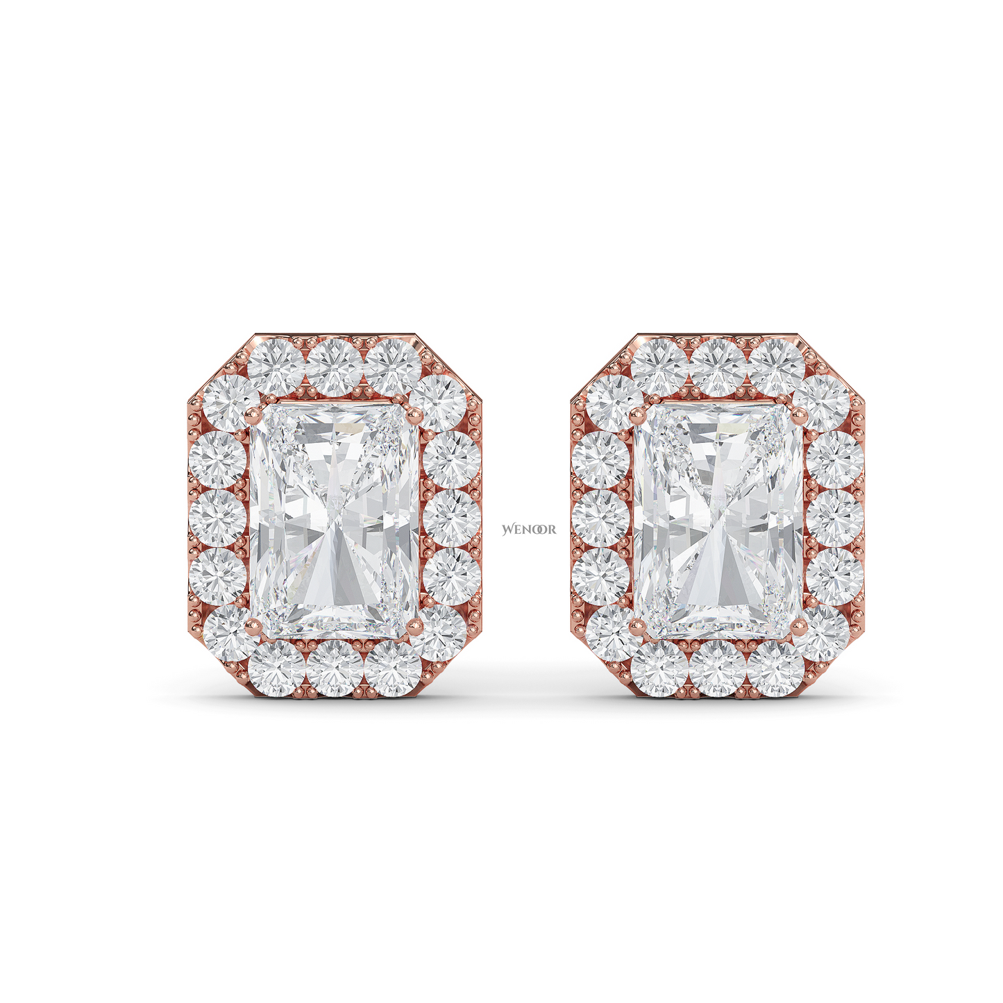 Elegant radiant cut lab created diamond stud earrings with halo setting – perfect anniversary gift  For Women