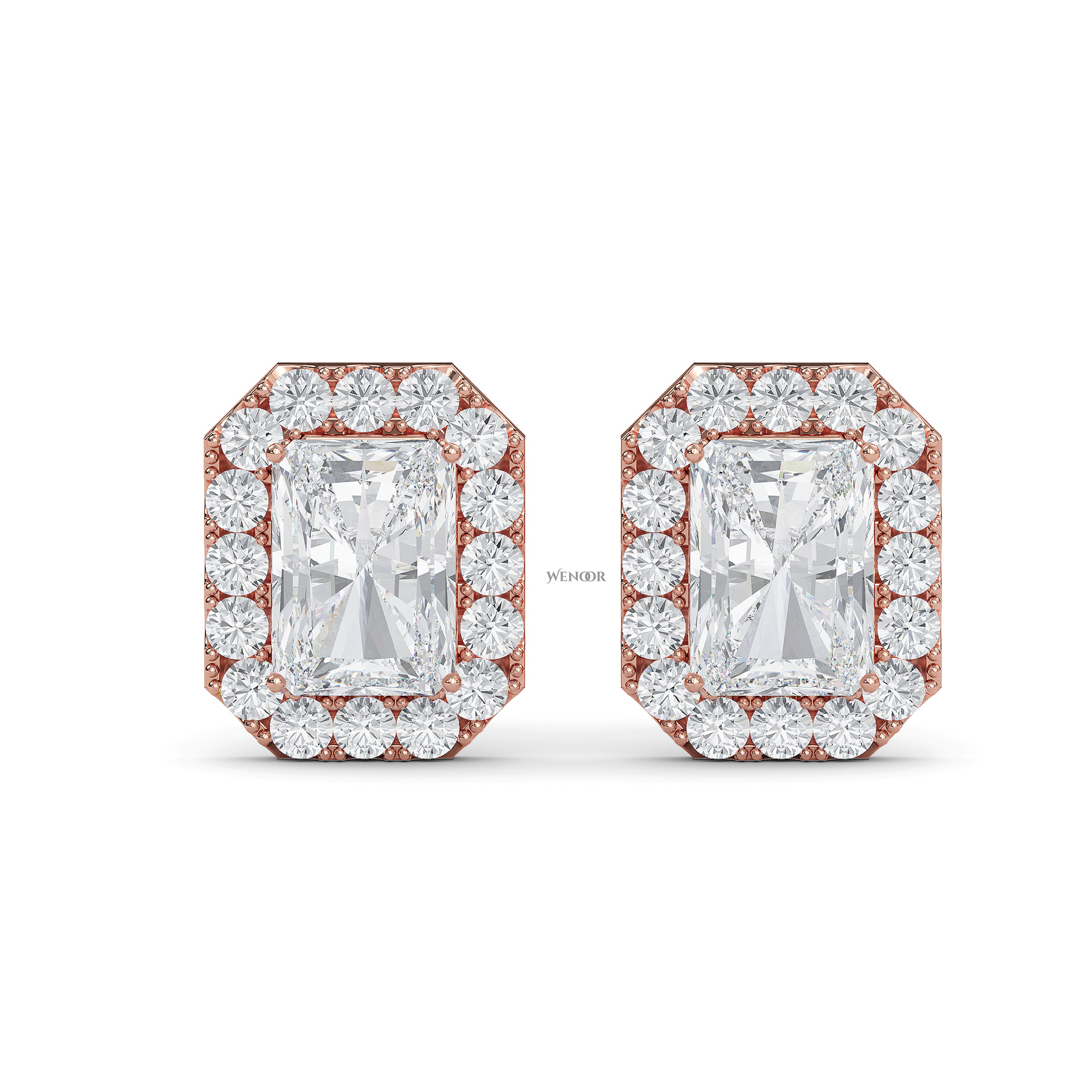 Elegant radiant cut lab created diamond stud earrings with halo setting – perfect anniversary gift  For Women