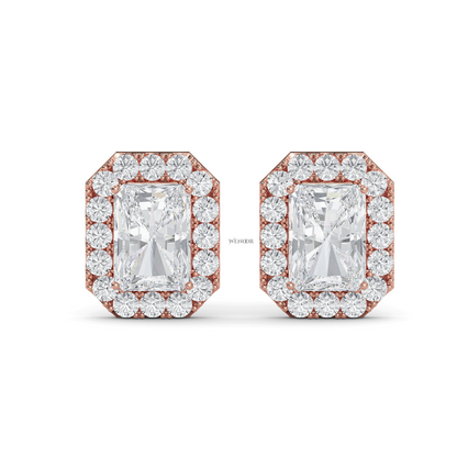 Elegant radiant cut lab created diamond stud earrings with halo setting – perfect anniversary gift  For Women