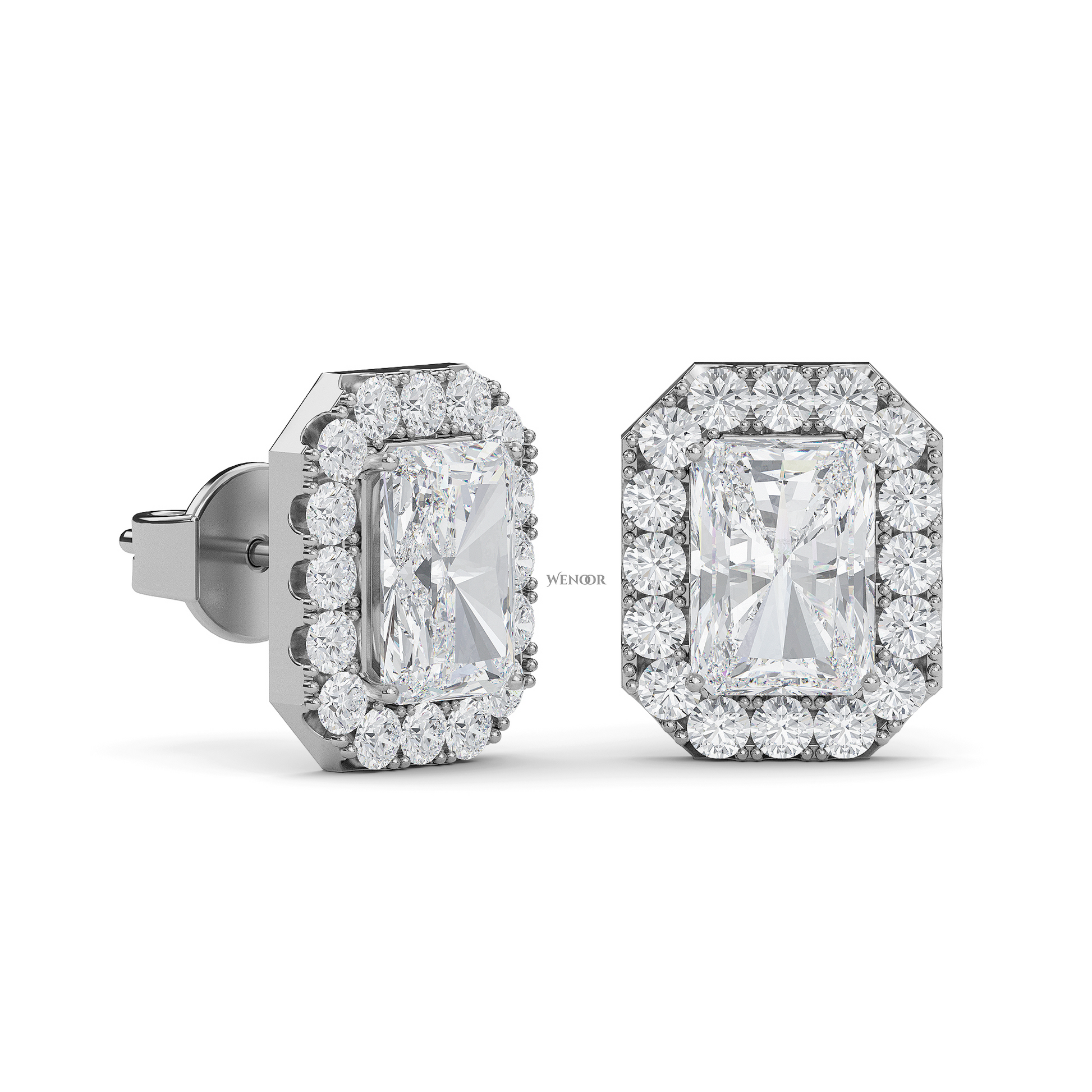 Elegant radiant cut lab created diamond stud earrings with halo setting – perfect anniversary gift  For Women